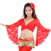Offre Spéciale haute qualité femmes filles pratique Costume dentelle papillon manches danse du ventre haut