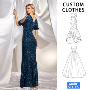 ערב רשמי 2024 נשים שמלה רשמית מנצנצת כחול ירוק פאייטים בסגנון בתולת חצבת שרוולים באורך - Product Image 2