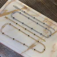 Ensemble Bijoux Femme Plaqué Or Strass Bling Collier Bracelet Tennis Chaîne Diamant CZ Trèfle Hip Hop Iced Out Collier Trèfle Noir