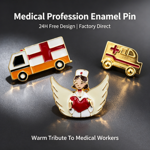 Pin de Esmalte Personalizado para Trabajadores Médicos, Diseño Moderno/Tradicional, 24H, Insignia de Esmalte con Patrón de Enfermera Ángel y <span class=keywords><strong>Ambulancia</strong></span>, Bañado en Plata - Product Image 1