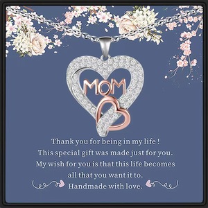 Bijoux de mode pendentif collier Double coeur plein cristal pendentif chaîne maman collier pour la fête des mères cadeaux mère maman - Product Image 5