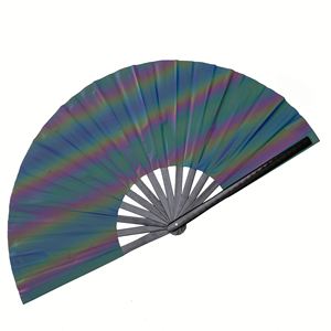 Holographic Rave Fan - Large Folding Hand Fan for Festivals and <b>Outfits</b> - Reflective <b>Rainbow</b> Clack Fan for Women - Product Image 3