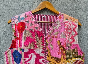 <b>Women</b>’s Handblock Printed Pink Floral Quilted Cotton <b>Jacket</b> <b>Lightweight</b> Quilted Ethnic with Button Front for <b>Women</b> Stylish - Product Image 4