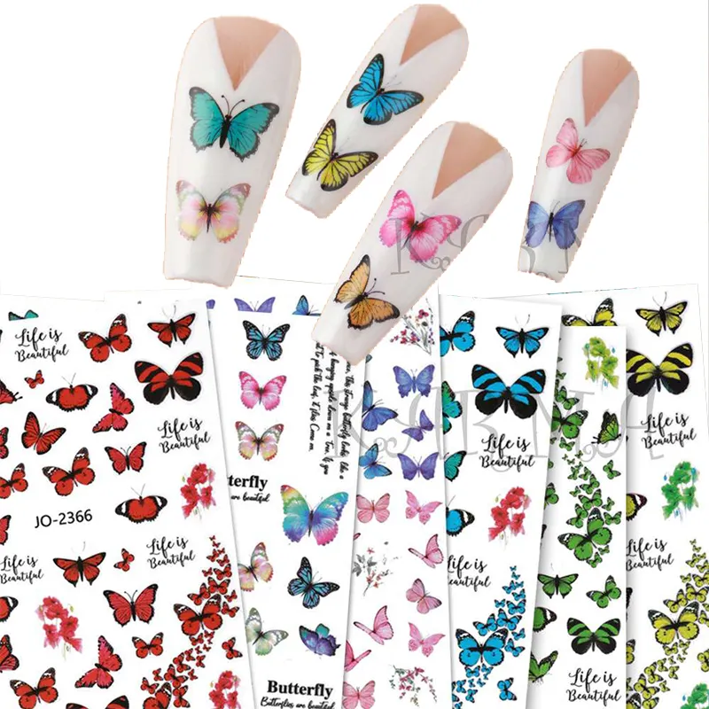 Stiker kuku bunga kupu-kupu Diy 3d stiker kuku kupu-kupu bunga bulu stiker seni kuku untuk Festival pesta anak perempuan