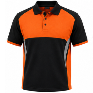 เสื้อโปโลผู้ชาย สีส้ม-ดำ แห้งเร็ว ลายเส้นโค้ง แนวสปอร์ต คอกลม ใส่ทำงานได้ทุกวัน ชุดลำลอง ชุดออกกำลังกาย - Product Image 1