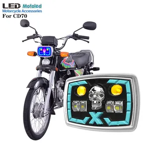 Motoled CD70 CG125黄色白色半组装红色骷髅DRL光学投影仪镜头摩托车发光二极管附件前照灯