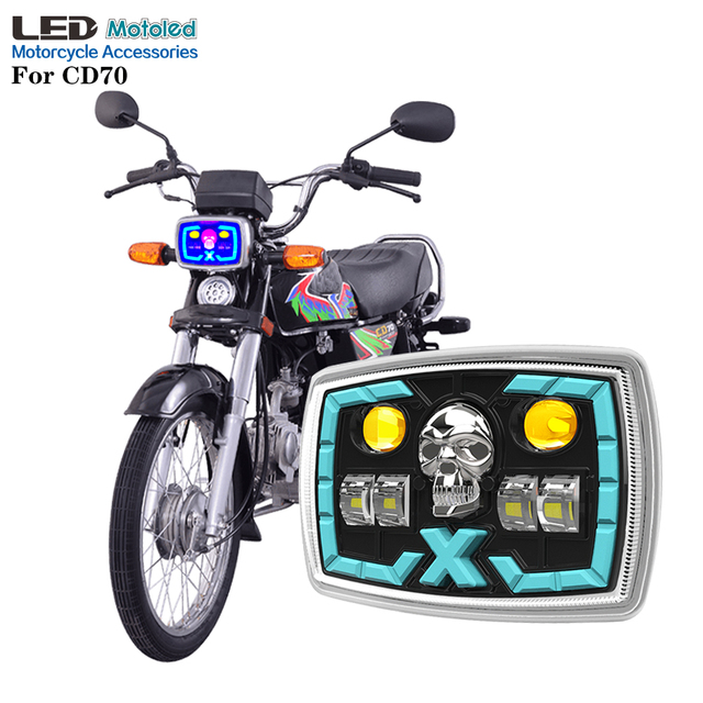 Motoled CD70 CG125 Yellow White Semi-assembly Red Skull DRL Optical Projector Lens Motorcycle LED Accessory Headlight