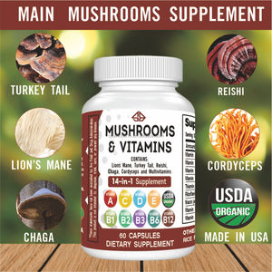 Extracto Herbal de Melena de León, Cordyceps, Reishi y Chaga, Multivitamínico, Antioxidante, Suplemento para la Inmunidad de Adultos, 60 Cápsulas (OEM) - Product Image 3