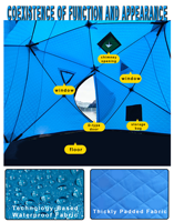 Tente pliante d'hiver isolée haute performance et robuste, personnalisable, imperméable, coupe-vent, portable, abri pour la pêche sur glace et le camping