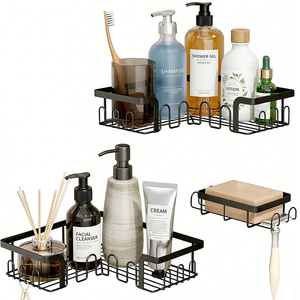 Juego de 5 Accesorios de Baño Autoadhesivos Negros, Soporte para Champú, Organizador de Esquina para Ducha, Estante para Baño - Product Image 1