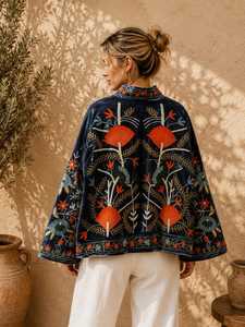 Custom Handmade Floral Embroidered Suzani <b>Velvet</b> <b>Jacket</b> Women Mandarin Collar Full Sleeve Autumn Luxury <b>Jacket</b> Wholesale Outerwe - Product Image 4