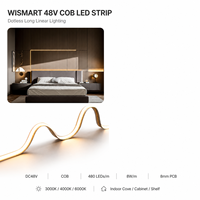 Bande LED COB WISMART 48V Longue Durée 480 LED/m 20m 8W/m 8mm IP20 Lumière Blanche Sans Points 3000K 4000K 6000K pour Éclairage Intérieur