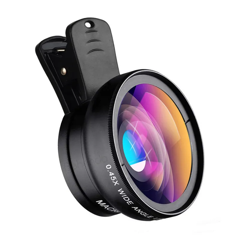 2022 universal clip on cell phone camera lenses 0.45x super wide angle macro lens for iPhone & Android lens kit