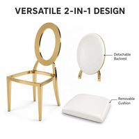 Chaise empilable de luxe moderne en acier inoxydable doré et cuir pour hôtel, événement, banquet ou mariage, idéale pour salon ou bar