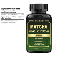 Fabricant de capsules de thé vert matcha vegan 2000 mg sous marque privée OEM, superaliment, antioxydant et stimulant énergétique, complément alimentaire à base de plantes