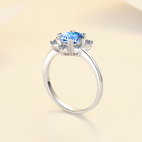 Bague de fiançailles minimaliste intellectuelle en argent sterling S925 avec moissanite bleue 1 carat VVS1 pour femme, bijoux fins