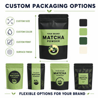 Sachet de Matcha Japonais de Qualité Cérémoniale, Emballage de Thé Bio Premium Noir Mat, Refermable, Sans Gluten, avec Fermeture Éclair