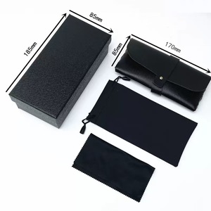 Estuche de Gafas de Cuero de Alta Gama con Bolsa de Tela, Rectangular, Negro Sólido, 185x85mm, Verano 2024 - Product Image 1