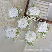 Boutonnière et corsage de poignet artisanaux en soie, style européen, pour mariage, cérémonie d'ouverture, fournitures pour événements, blanc