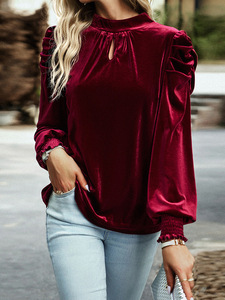 Chemisier en velours vintage uni pour femme, élégant, vert, automne-hiver, à manches longues, coupe décontractée, idéal pour le bureau - Product Image 4