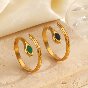 YWXS moda Popular broma 18K oro Acero inoxidable Retro étnico serpiente anillo nicho Hip-hop negro goteo serpiente anillo al por mayor - Product Image 4