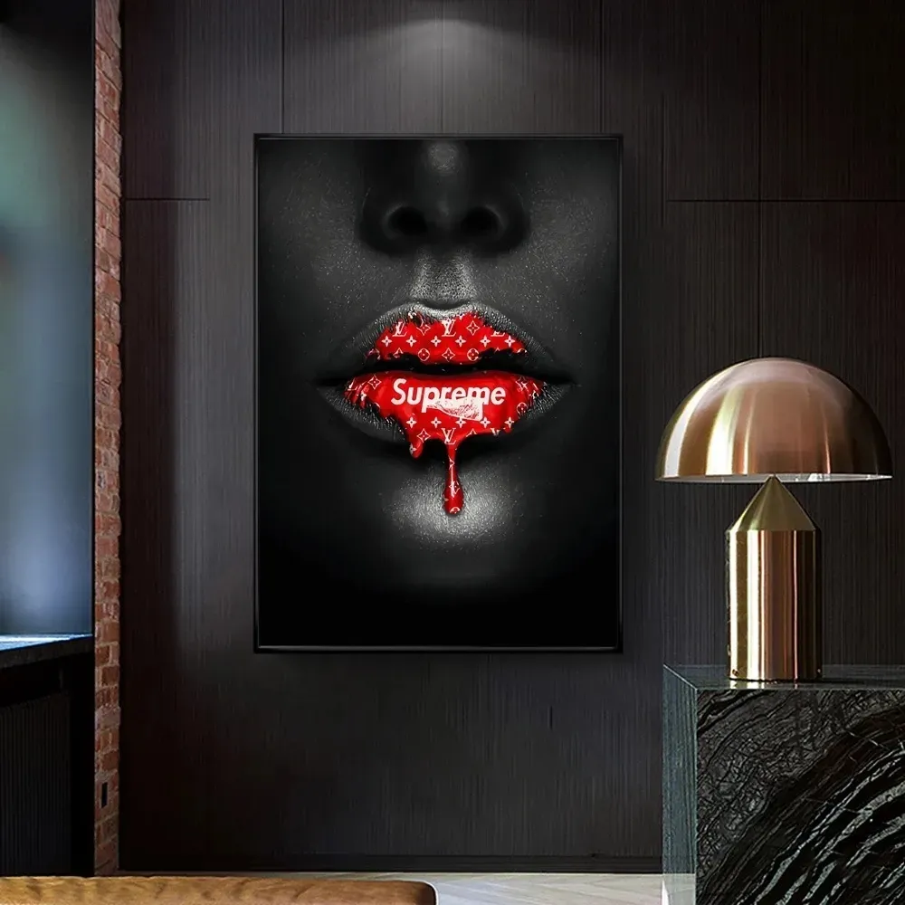 Seksi kız dudak boyama tuval baskılar moda afrika modeli kadın lüks duvar oturma odası için sanat posterleri Modern resimleri