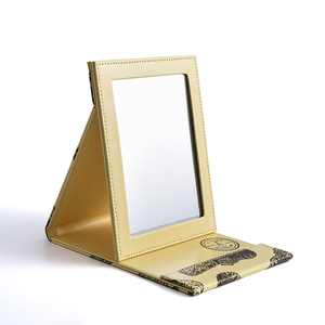 Pu Leather Yellow Rectangle Folding Table <b>Standing</b> Single Side Makeup Cosmetic Mirror - Product Image 4