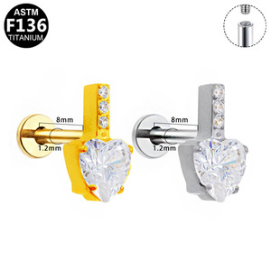 <b>Titanium</b> Heart <b>Stud</b> Earrings With Zircon Crystal Claw Setting For Party Fashion Jewelry - Product Image 5