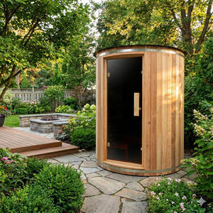 Custom Size Japanese Cedar Solid Wood Modern Finnish Sauna Room Outdoor Cylinder Sauna Cabin Solar Powered <b>Eco</b>-Friendly - Product Image 2