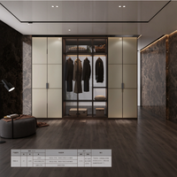 Système de dressing de luxe léger avec panneaux en placage de bois, finition noir et blanc et portes battantes pour maisons européennes