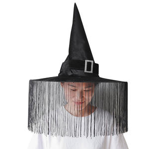 หมวกแม่มดสำหรับงานปาร์ตี้ฮาโลวีนผ้าคอตตอนมีพู่สีดำ2025วัสดุสำหรับงานปาร์ตี้ตลอดทั้งวัน - Product Image 4