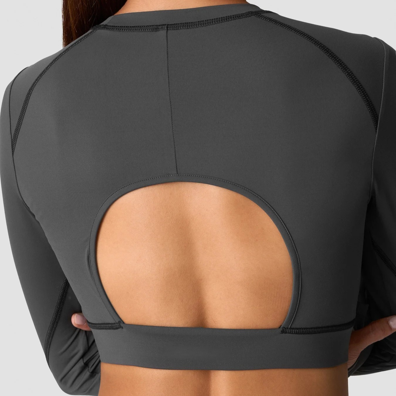Custom Logo 2-in-1 Cropped Long Sleeve Workout Top OEM Moisture Wicking Sports Shirt
