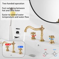 Robinet de lavabo de salle de bain 8 pouces à 2 poignées et 3 trous, montage sur plan, finition laiton antique, avec ensemble de douche en céramique, siphon et trop-plein