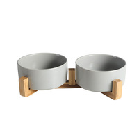 Ensemble de bols en céramique pour chien et chat avec support en bois, bols doubles surélevés antidérapants et lestés pour animaux de compagnie, pour chiens de petite et moyenne taille