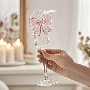 56H High Footed Light Luxury Pink Large Bow <strong>Glass</strong> <strong>Cup</strong> Transparent Heat-resistant High Borosilicate Home Cold Drink <strong>Cup</strong> Supplier - Product Image 3