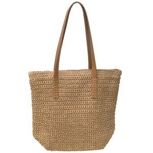 กระเป๋าโท้ทสานฟางขนาดใหญ่สำหรับฤดูร้อนสำหรับผู้หญิง กระเป๋าสะพายไหล่ทรงสี่เหลี่ยมแนวนอนสีพื้นสำหรับไปเที่ยวชายหาด สีน้ำตาลแอปริคอต - Product Image 5