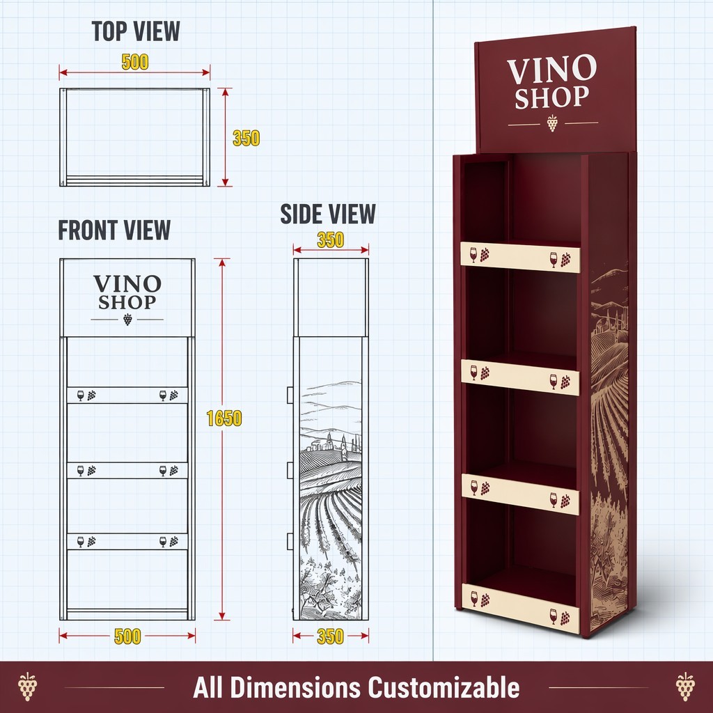 Apache Custom Wine Display Rack 48 Bottles 4-Tier Metal Bottle Merchandiser Knock Down End-Cap Stand for Liquor Shop Retail OEM — view 4