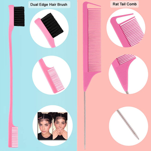 10 pièces ensemble de peignes de coiffure taquiner ensemble de brosses à cheveux outils de coiffure à <span class=keywords><strong>boucle</strong></span> en plastique et peigne à queue de rat avec pinces à cheveux - Product Image 4