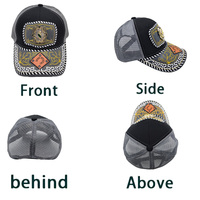 Gorra de camionero personalizable con patrón metálico 3D de herradura, estilo vaquero mexicano, étnico, occidental, de moda, de lona y malla, para exteriores y playa