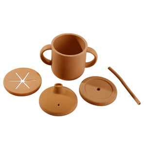 Gobelet d'apprentissage pour bébé en silicone certifié sans BPA, à double anse, avec trois couvercles, logo personnalisé, gobelet en silicone - Product Image 4