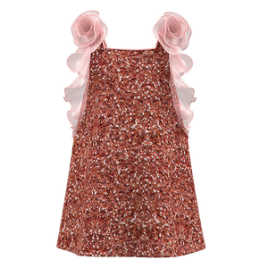 เดรสปักเลื่อมสีโรสโกลด์สำหรับสาวๆพร้อมแขนแต่งระบายผ้าโปร่งบาง - Product Image 1