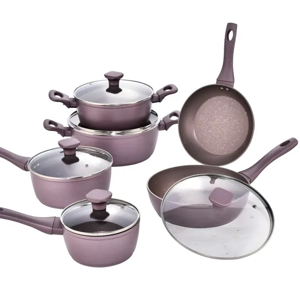 Factory Direct Sale Forged Aluminum Marble Coating Cookware Set Granite Cookware