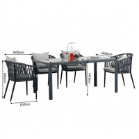 Ensemble de salle à manger d'extérieur moderne 7 pièces, design KD, mobilier de jardin en rotin, table en verre trempé 5 mm, structure en acier, résistant aux intempéries