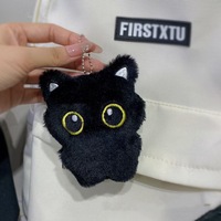 Porte-clés en peluche chat noir en coton PP fait main, en forme de charbon, avec grands yeux mignons, cadeau idéal pour filles et couples