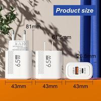 Chargeur de téléphone portable 65W avec prise EU/US, boîtier poli, 1USB+2PD, adaptateur secteur 5V2A, tête de charge rapide multi-ports PD Type C