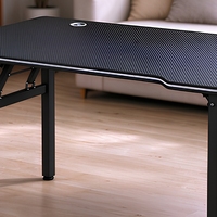 Table pliante renforcée, bureau portable moderne en métal, aspect fibre de carbone, surface en MDF, empilable, facile à transporter, utilisation intérieure et extérieure