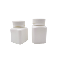 Flacon carré opaque blanc/noir en PEHD de 30cc, 60cc, 70cc, 100cc avec bouchon à vis à large ouverture et impression sérigraphiée pour capsules et pilules