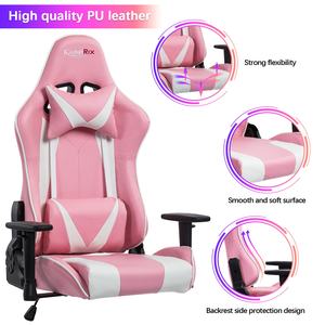 VANBOW Chaise de jeu en cuir PU rose-blanc pour filles Chaise pivotante élégante avec acier inoxydable Vente en gros - Product Image 3