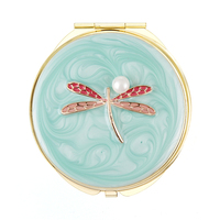 Miroir compact en alliage de zinc plaqué, motif flamant rose, cadeau pour filles, haute qualité, délicat, luxe, bijoux, miroir de maquillage en métal