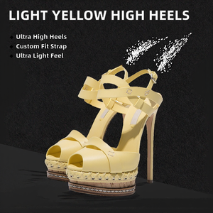 Tacones Personalizados Hechos a Mano, Elegantes y Novedosos, de Alta Calidad, Color Amarillo Claro, Sandalias Abiertas Sexys para Mujer, con Tira Ajustable, Tacones Extremadamente Altos - Product Image 2